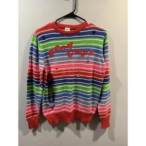 Halloween Chucky Good Guys Sweater Size Small Adult Rainbow Stripe